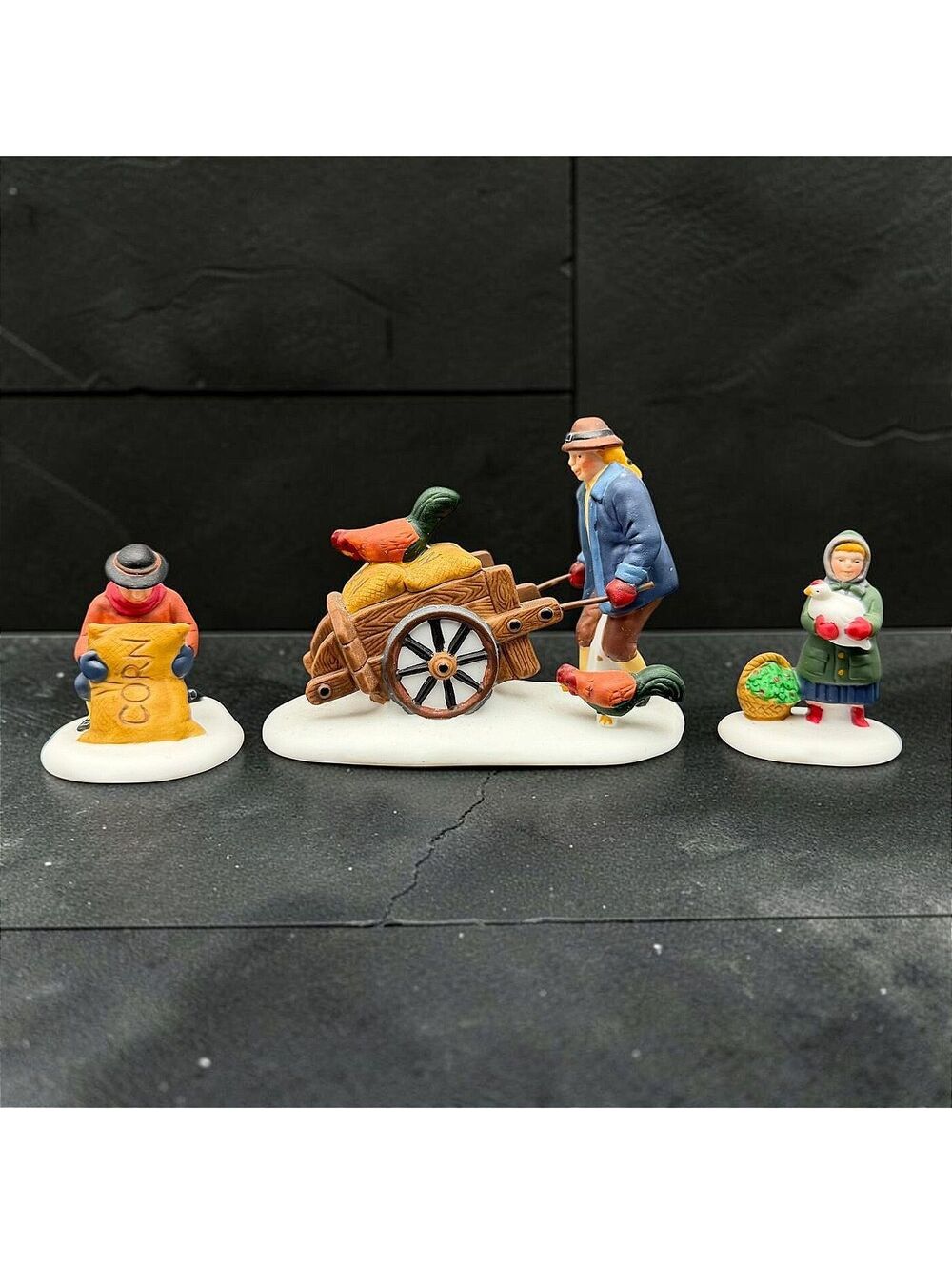 Vintage Department 56 Harvest Seed Cart Set of 3 Heritage Village 5645-6 Retired